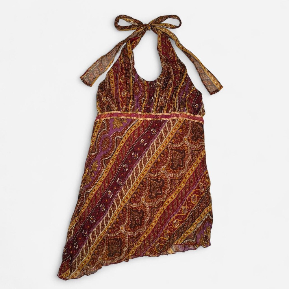 Vintage 90s/Y2K MKM Designs Bohemian Fairy Babydoll Halter Top Asymmetrical Hem